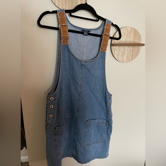 Dresses Vintage Jean Dress With Brown Leather Buckle Straps Poshmark